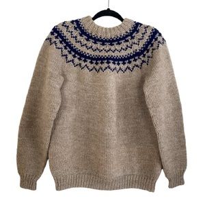 Vintage Fairisle Tan and Navy Handmade Knit Oversized Sweater